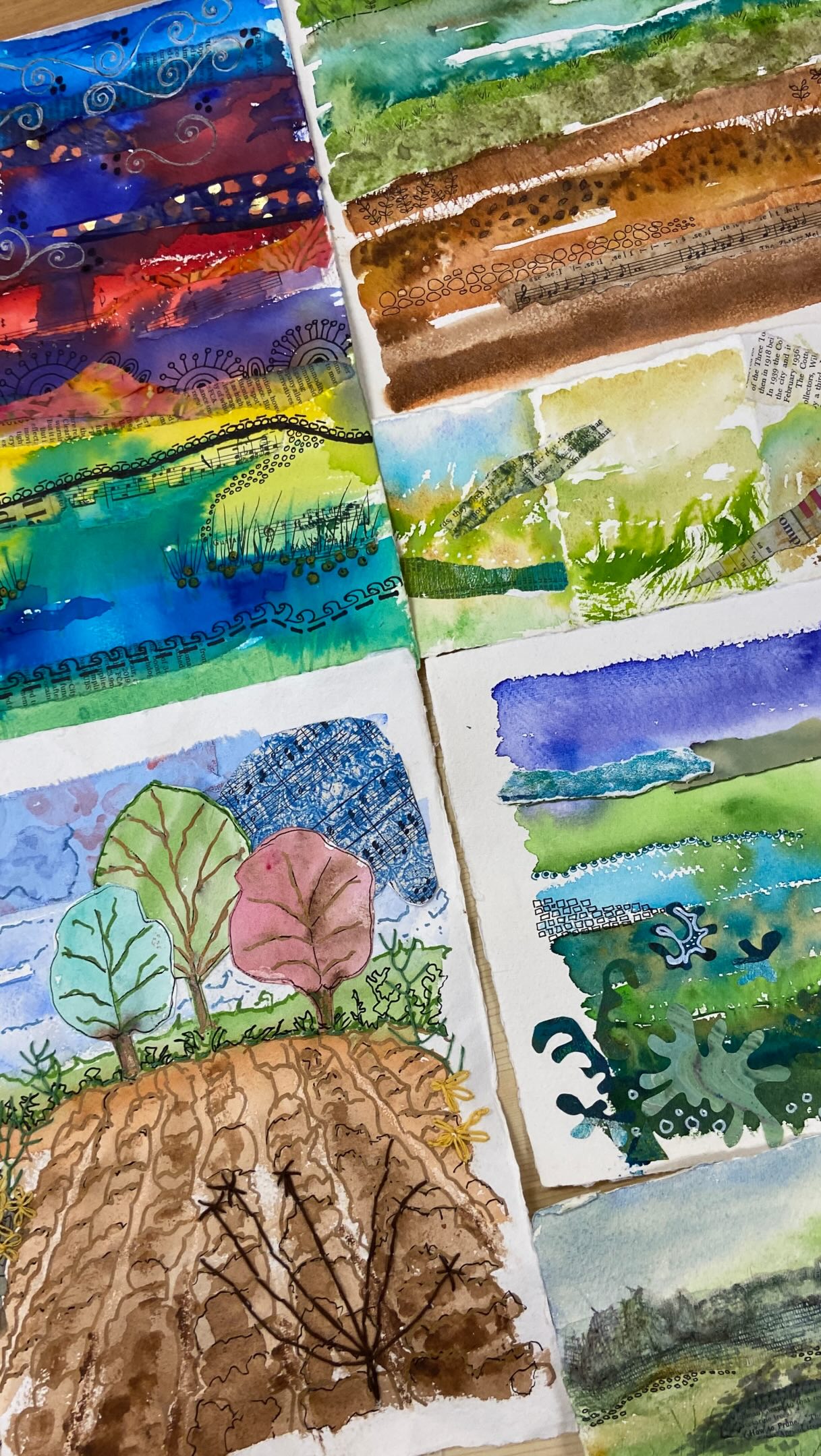 Mark , make & stitch! 🎨🧵

A lovely creative session in Liskeard, exploring watercolours, graphic markers, collage and embroidery to create these wonderfully individual abstract landscapes.

From flowing washes of colour to tiny stitched details, each piece grew through experimenting, layering and seeing where the materials would lead. So much colour, texture and imagination—and everyone left full of enthusiasm! 💚

Thank you to this lovely group of ladies for embracing the process and making it such a joyful workshop 

#studiolife #artworkshops #textileworkshop #mixedmedia #handmade