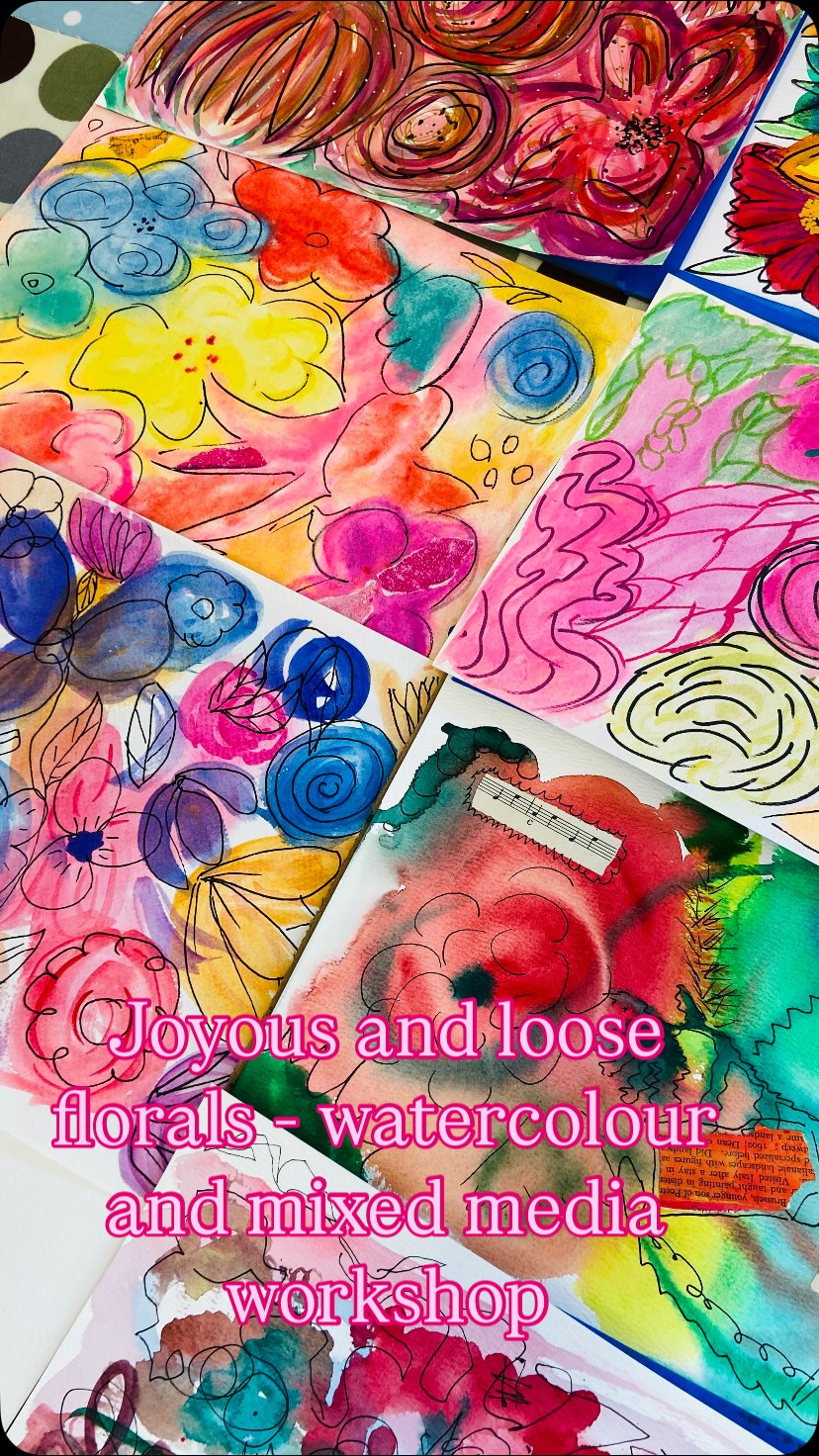 A joyful day of loose floral watercolours and mixed media with ‘Stitching and Beyond’🌸 Colour flowed, ideas blossomed, and everyone loved exploring and creating their own beautiful pieces. Thank you for having me and for such a lovely day—just look at these results! 🎨💐
Click on link in bio to find out about more delicious workshops coming up ! 

#LooseFlorals #MixedMediaArt #CreativeWorkshops #timeout #watercolourpainting